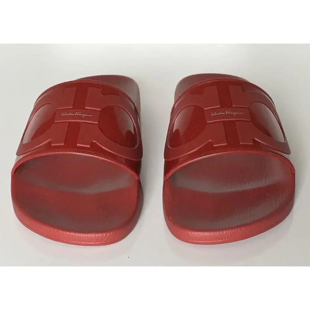 NIB Salvatore Ferragamo Groove Men's Rubber Slide Sandals Red 9 US 0751899 IT